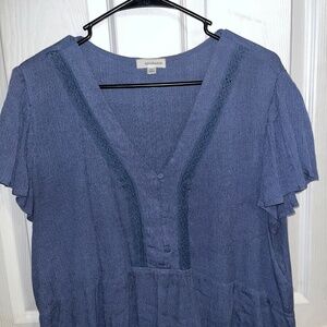 Eyeshadow XL Medium Blue Button Blouse Wash Slight Crop Shirt